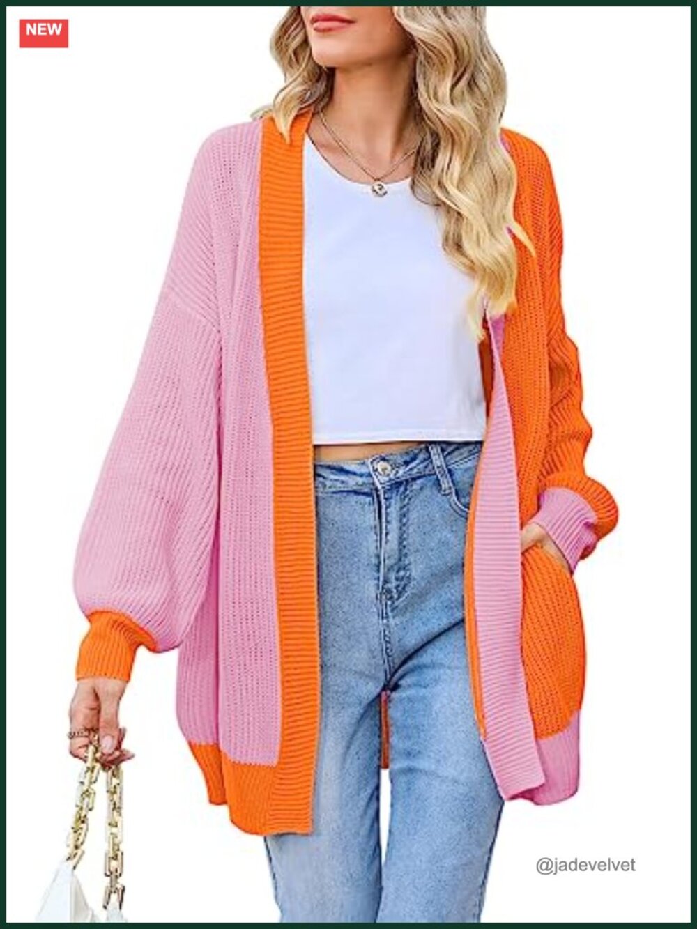 Oversized Ribbed Knit Open Front Cardigan with Pockets Batwing Sleeve
